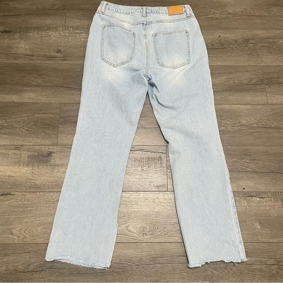 Avec Les Filles Distressed Jeans with Slit Hem in Powder Blue Light Wash Sz 30 - Picture 3 of 11